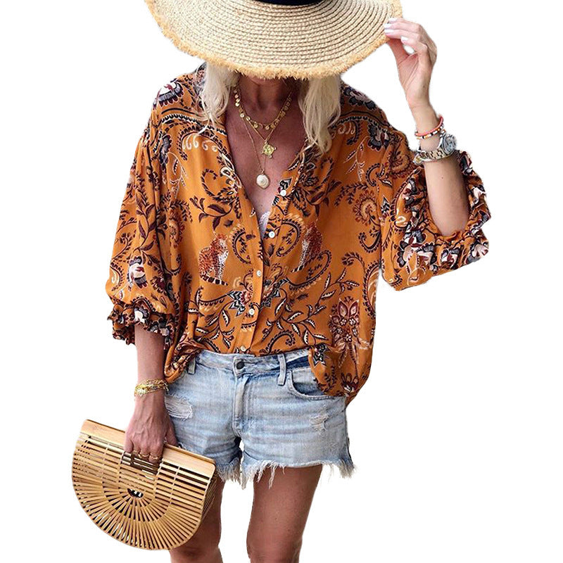 Haut ample imprimé avec dentelle